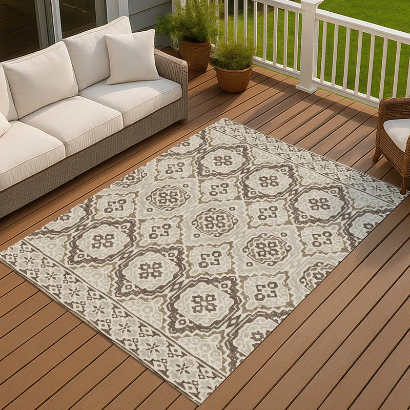 3' X 5' Coffee And Gray Tribal Washable Indoor Outdoor Area Rug Homeroots Outdoor