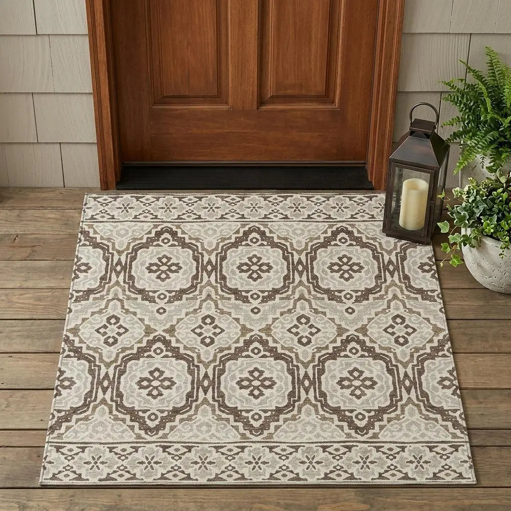 3' X 5' Coffee And Gray Tribal Washable Indoor Outdoor Area Rug Homeroots Outdoor
