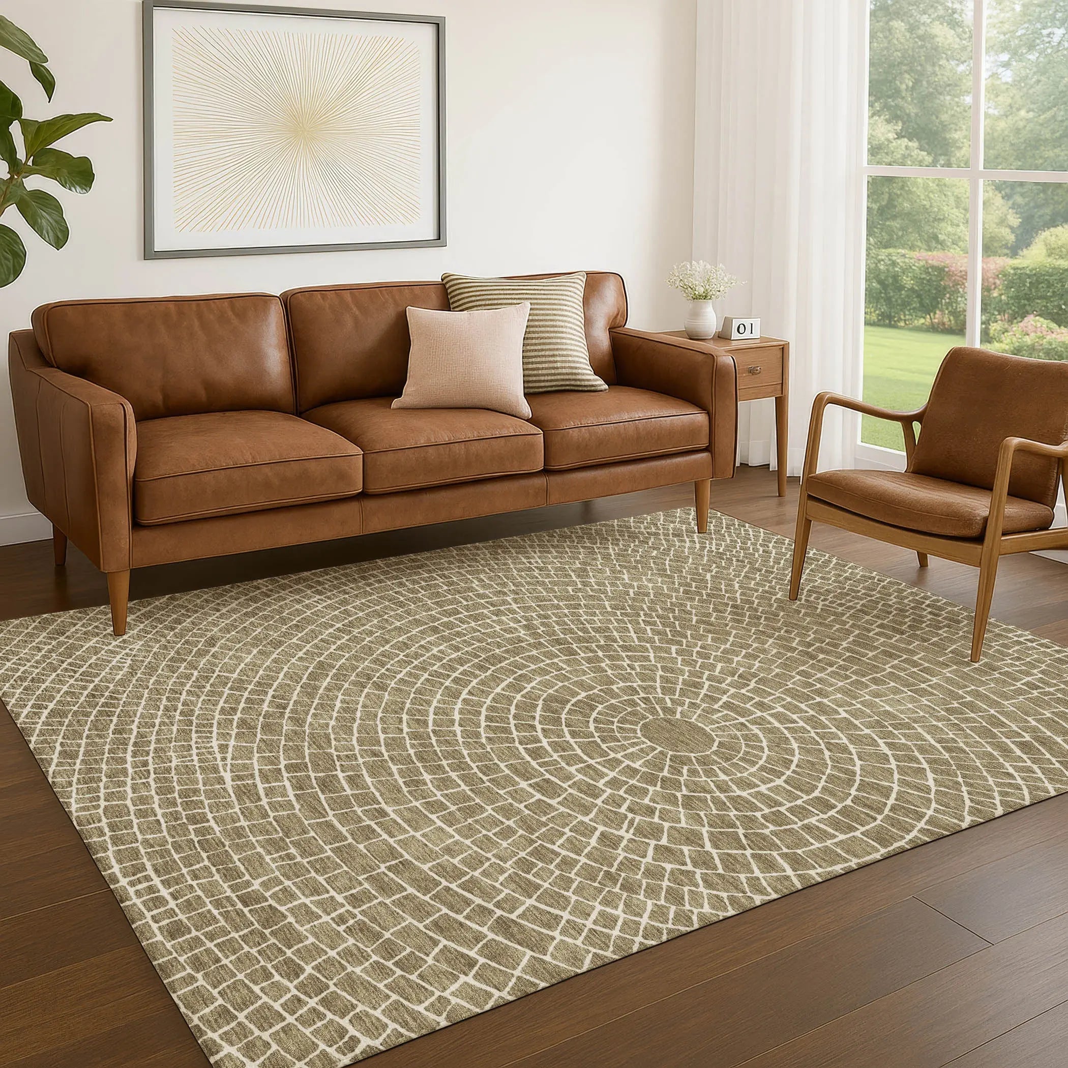 3' X 5' Coffee And Ivory Geometric Washable Indoor Outdoor Area Rug Homeroots Outdoor