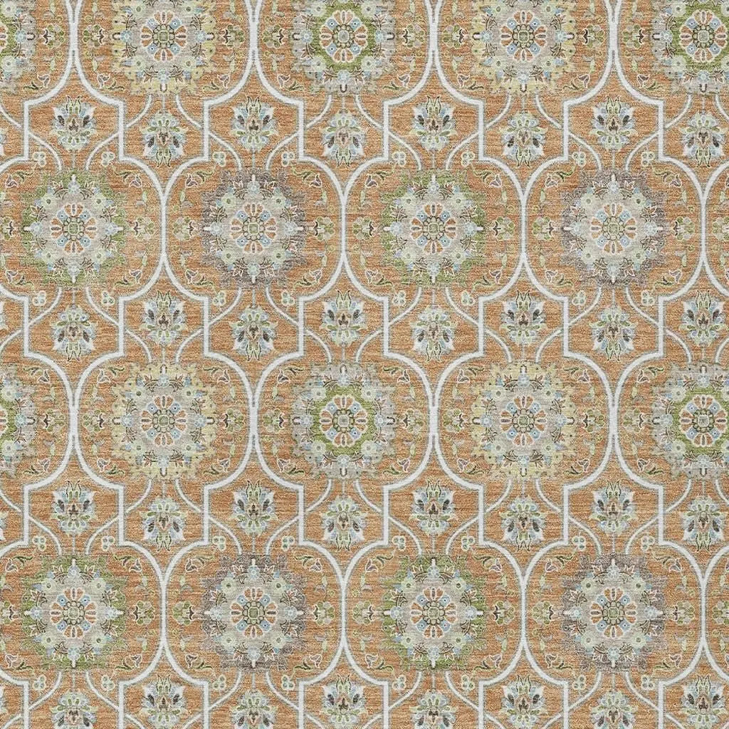 3' X 5' Copper And Beige Floral Medallion Washable Indoor Outdoor Area Rug Homeroots Outdoor