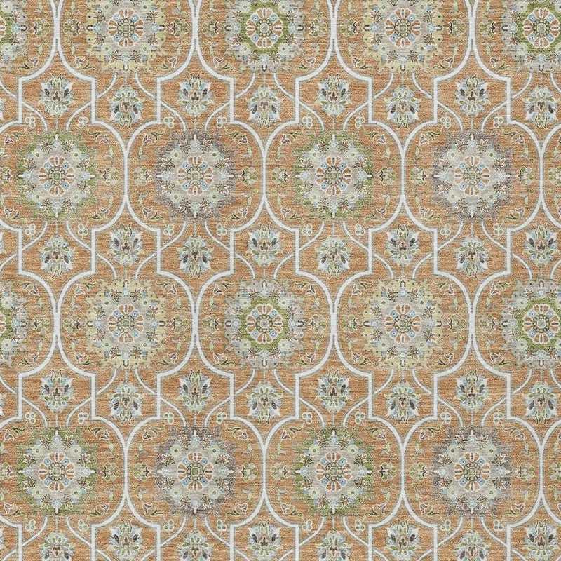 3' X 5' Copper And Beige Floral Medallion Washable Indoor Outdoor Area Rug Homeroots Outdoor
