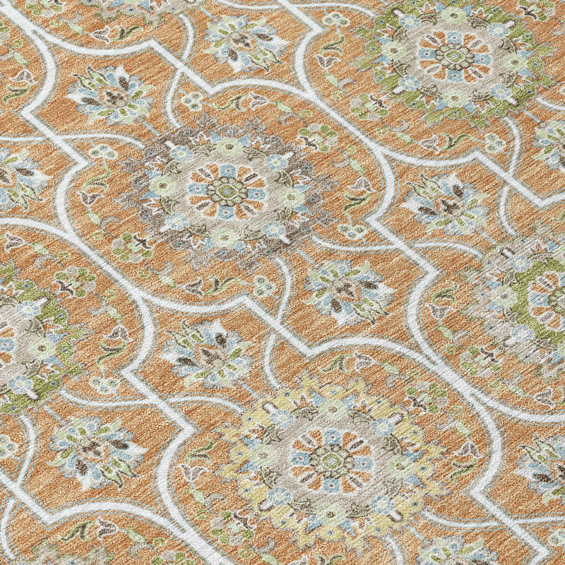3' X 5' Copper And Beige Floral Medallion Washable Indoor Outdoor Area Rug Homeroots Outdoor