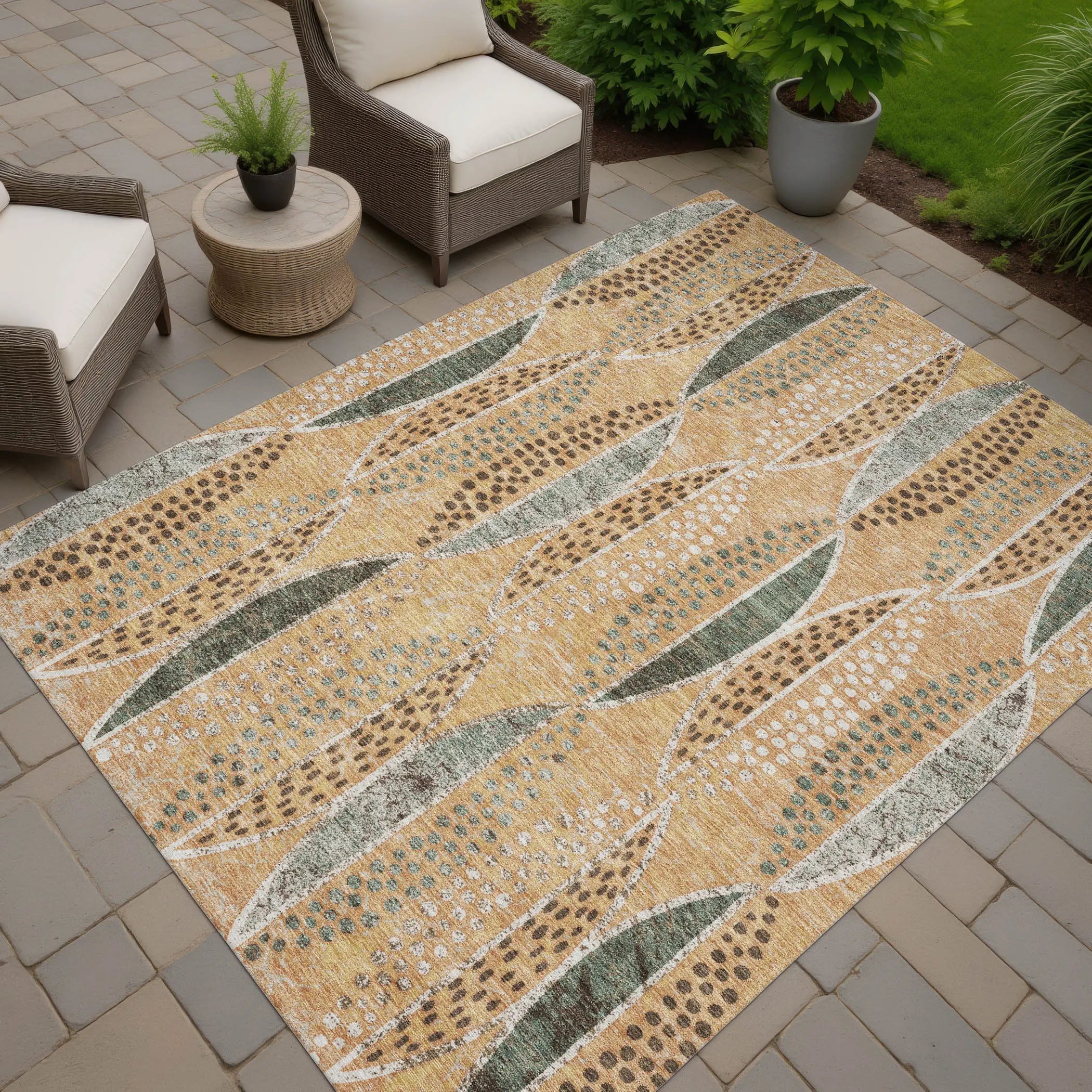 3' X 5' Copper And Beige Geometric Washable Indoor Outdoor Area Rug Homeroots Outdoor
