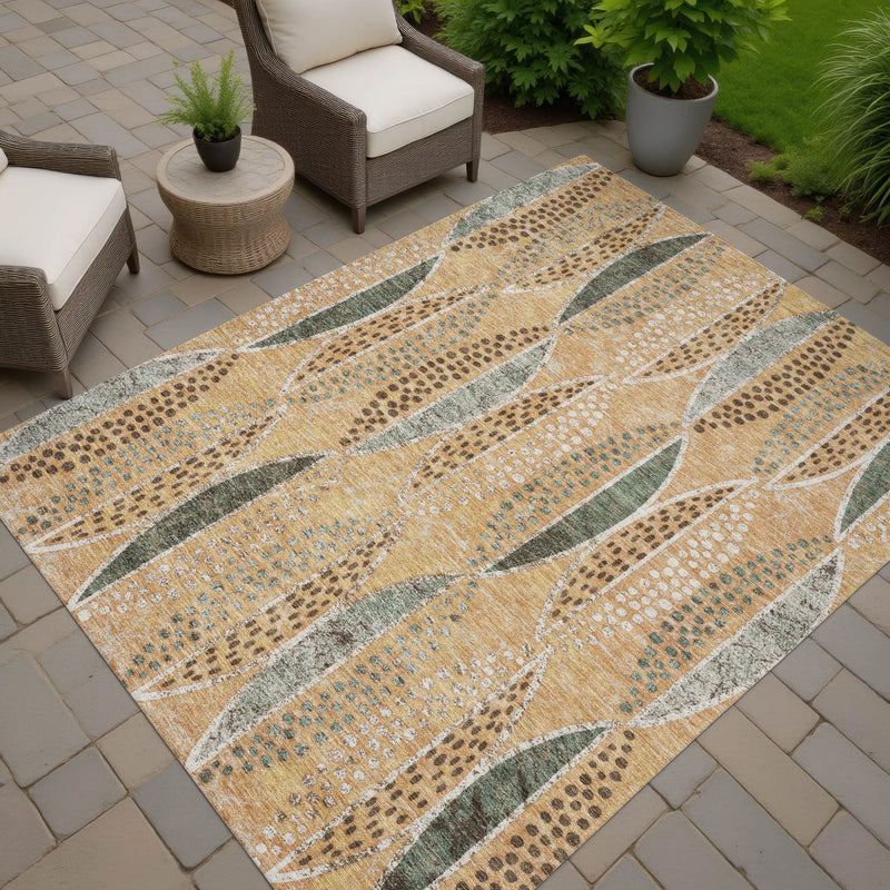 3' X 5' Copper And Beige Geometric Washable Indoor Outdoor Area Rug Homeroots Outdoor