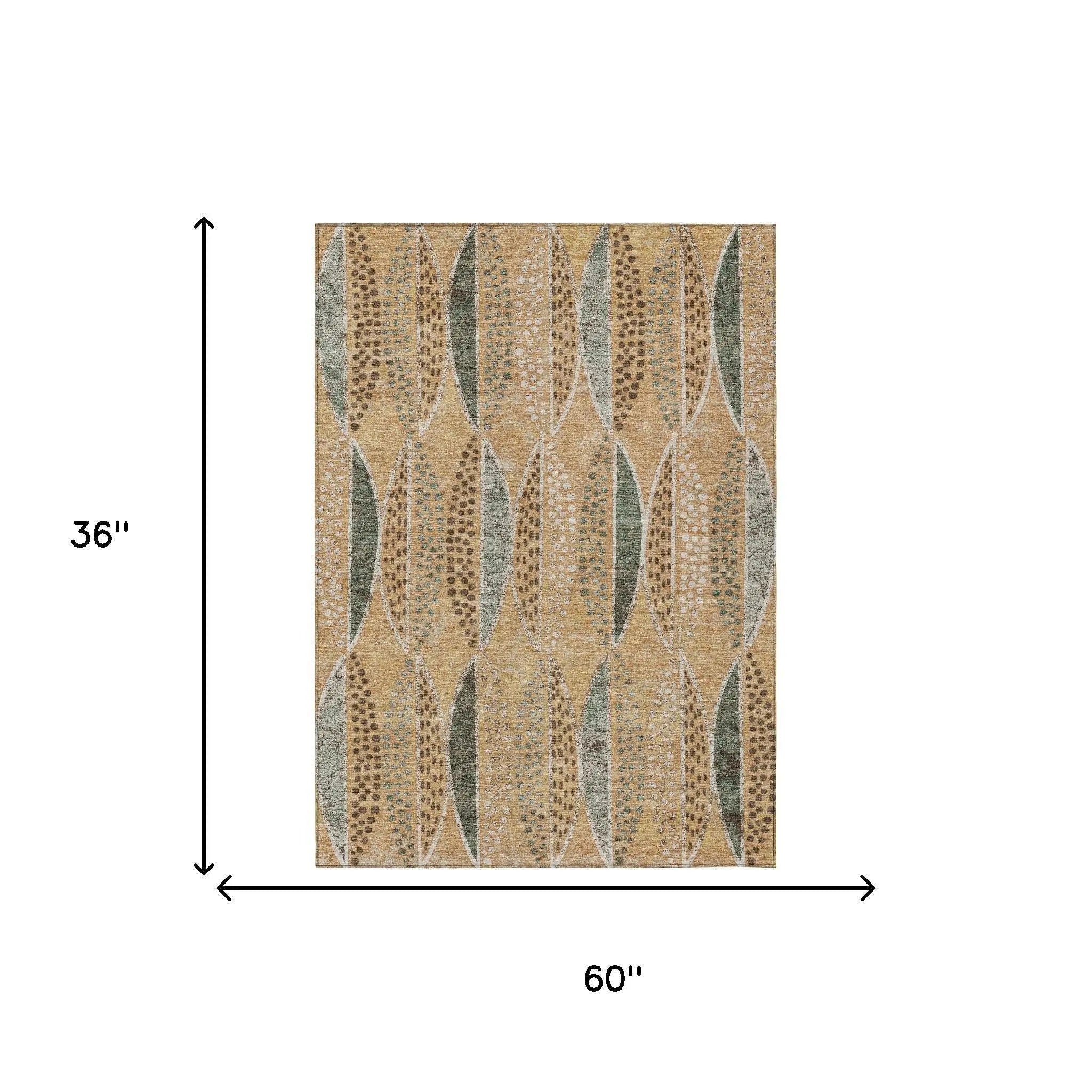 3' X 5' Copper And Beige Geometric Washable Indoor Outdoor Area Rug Homeroots Outdoor