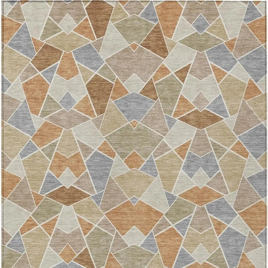 3' X 5' Copper And Beige Geometric Washable Indoor Outdoor Area Rug Homeroots Outdoor