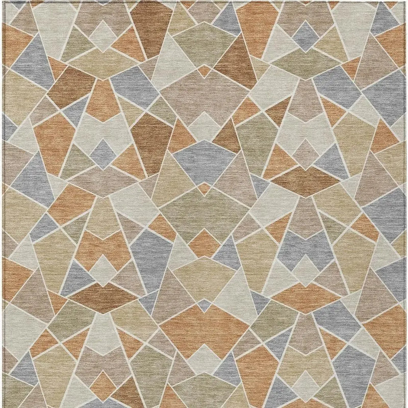 3' X 5' Copper And Beige Geometric Washable Indoor Outdoor Area Rug Homeroots Outdoor