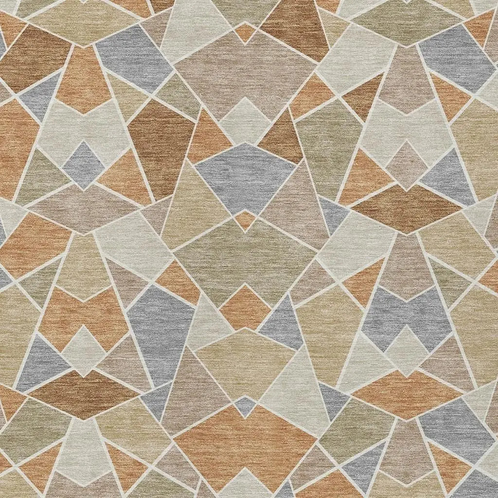 3' X 5' Copper And Beige Geometric Washable Indoor Outdoor Area Rug Homeroots Outdoor