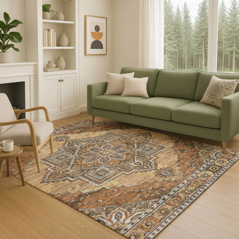 3' X 5' Copper And Beige Oriental Washable Indoor Outdoor Area Rug Homeroots Outdoor