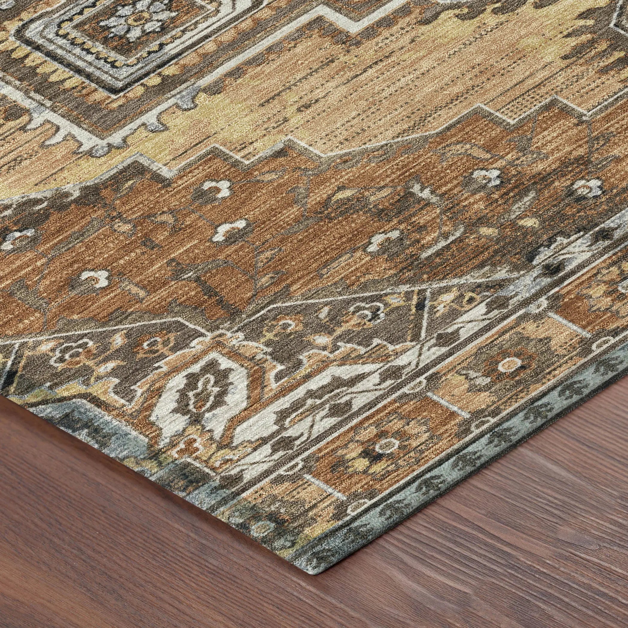 3' X 5' Copper And Beige Oriental Washable Indoor Outdoor Area Rug Homeroots Outdoor