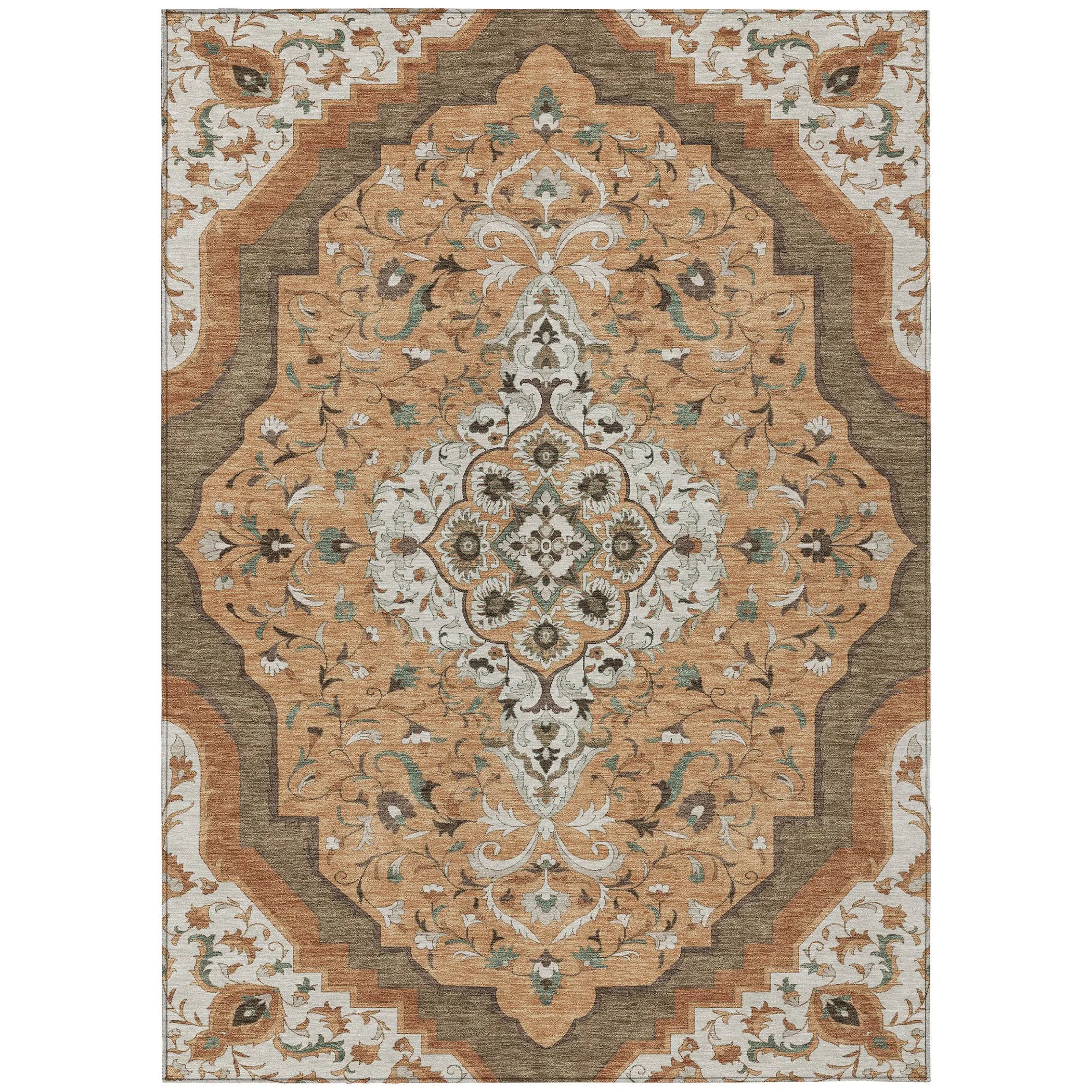 3' X 5' Copper And Blue Medallion Washable Indoor Outdoor Area Rug Homeroots Outdoor