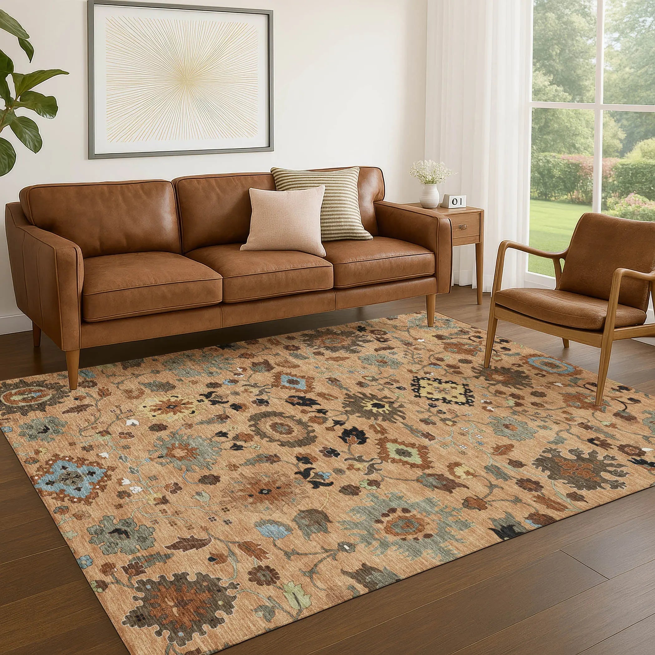 3' X 5' Copper And Brown Floral Medallion Washable Indoor Outdoor Area Rug Homeroots Outdoor