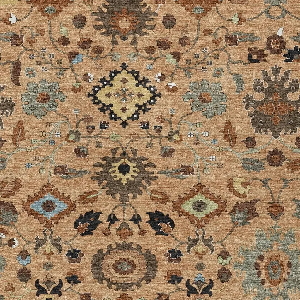 3' X 5' Copper And Brown Floral Medallion Washable Indoor Outdoor Area Rug Homeroots Outdoor