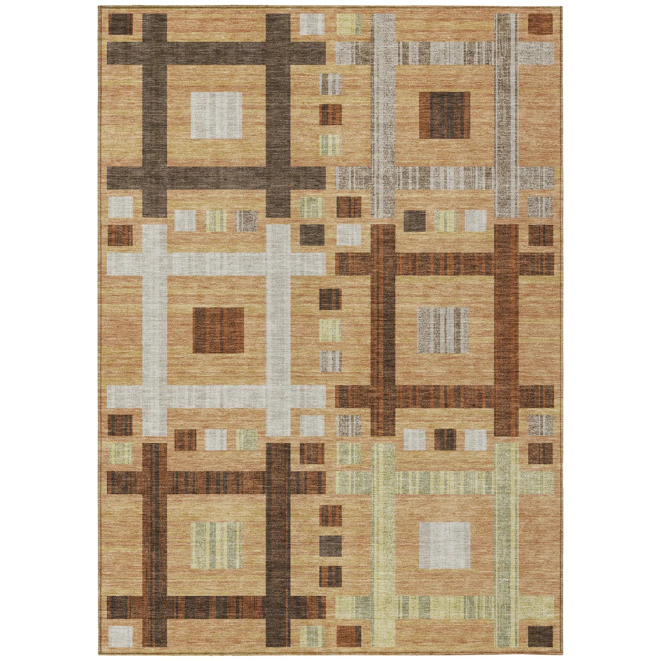 3' X 5' Copper And Brown Geometric Washable Indoor Outdoor Area Rug Homeroots Outdoor
