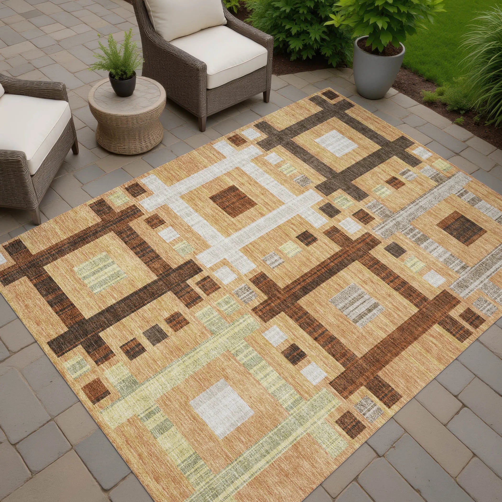 3' X 5' Copper And Brown Geometric Washable Indoor Outdoor Area Rug Homeroots Outdoor
