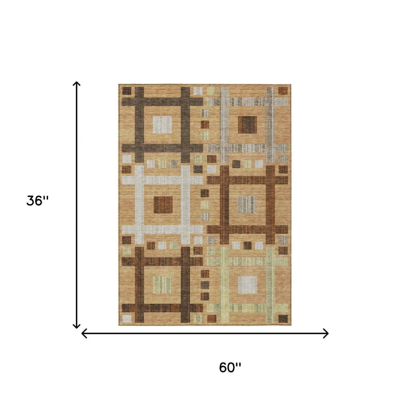 3' X 5' Copper And Brown Geometric Washable Indoor Outdoor Area Rug Homeroots Outdoor