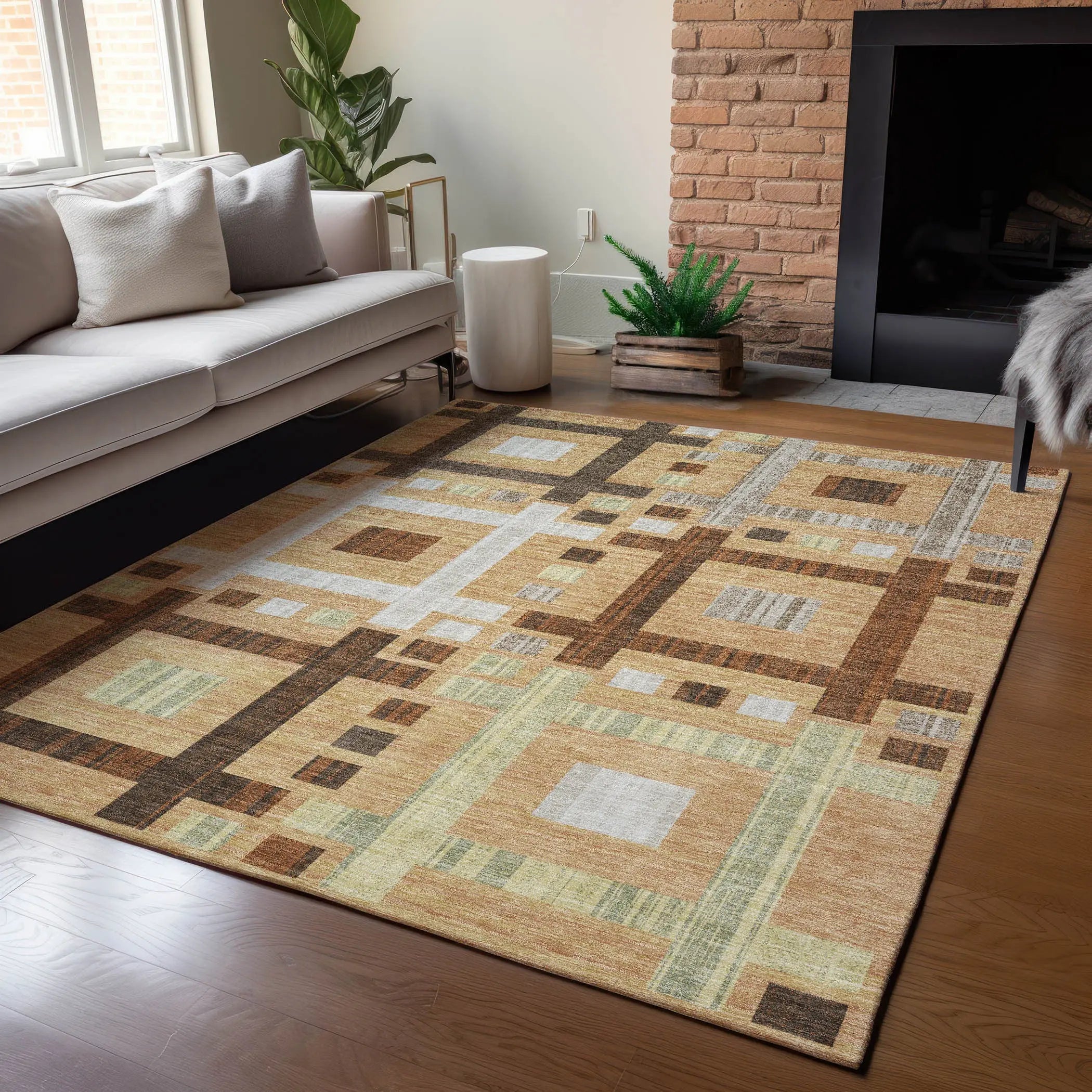 3' X 5' Copper And Brown Geometric Washable Indoor Outdoor Area Rug Homeroots Outdoor