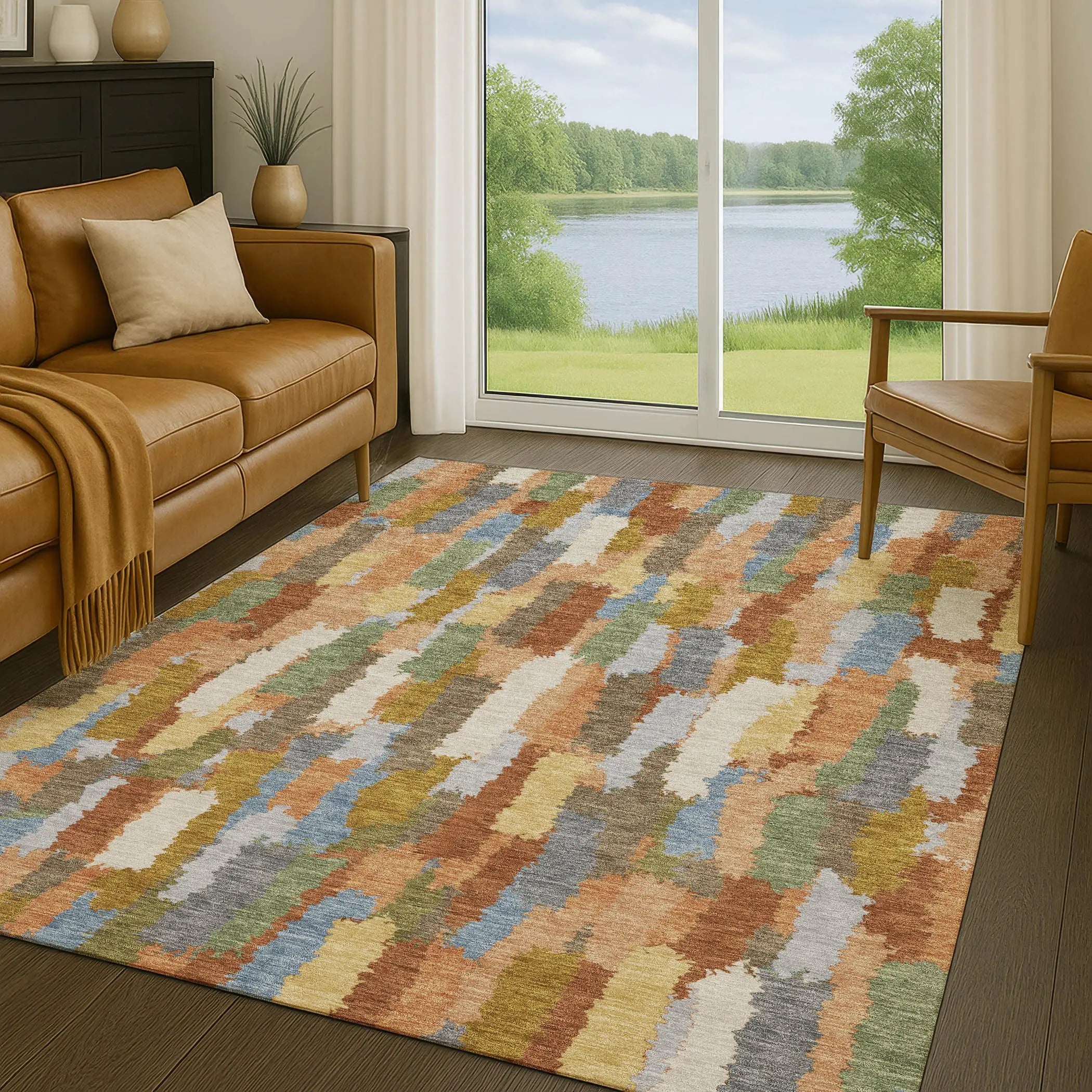 3' X 5' Copper And Chocolate Striped Washable Indoor Outdoor Area Rug Homeroots Outdoor