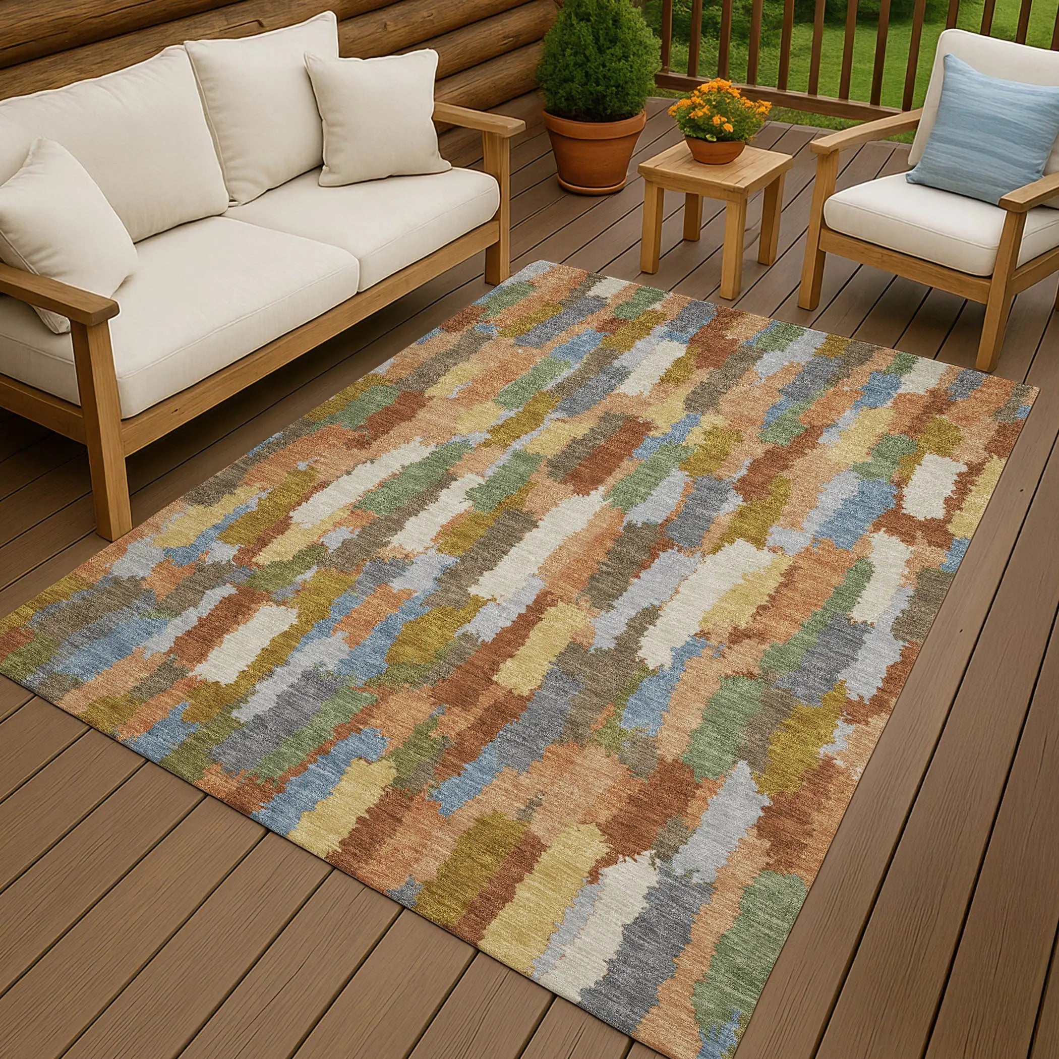 3' X 5' Copper And Chocolate Striped Washable Indoor Outdoor Area Rug Homeroots Outdoor