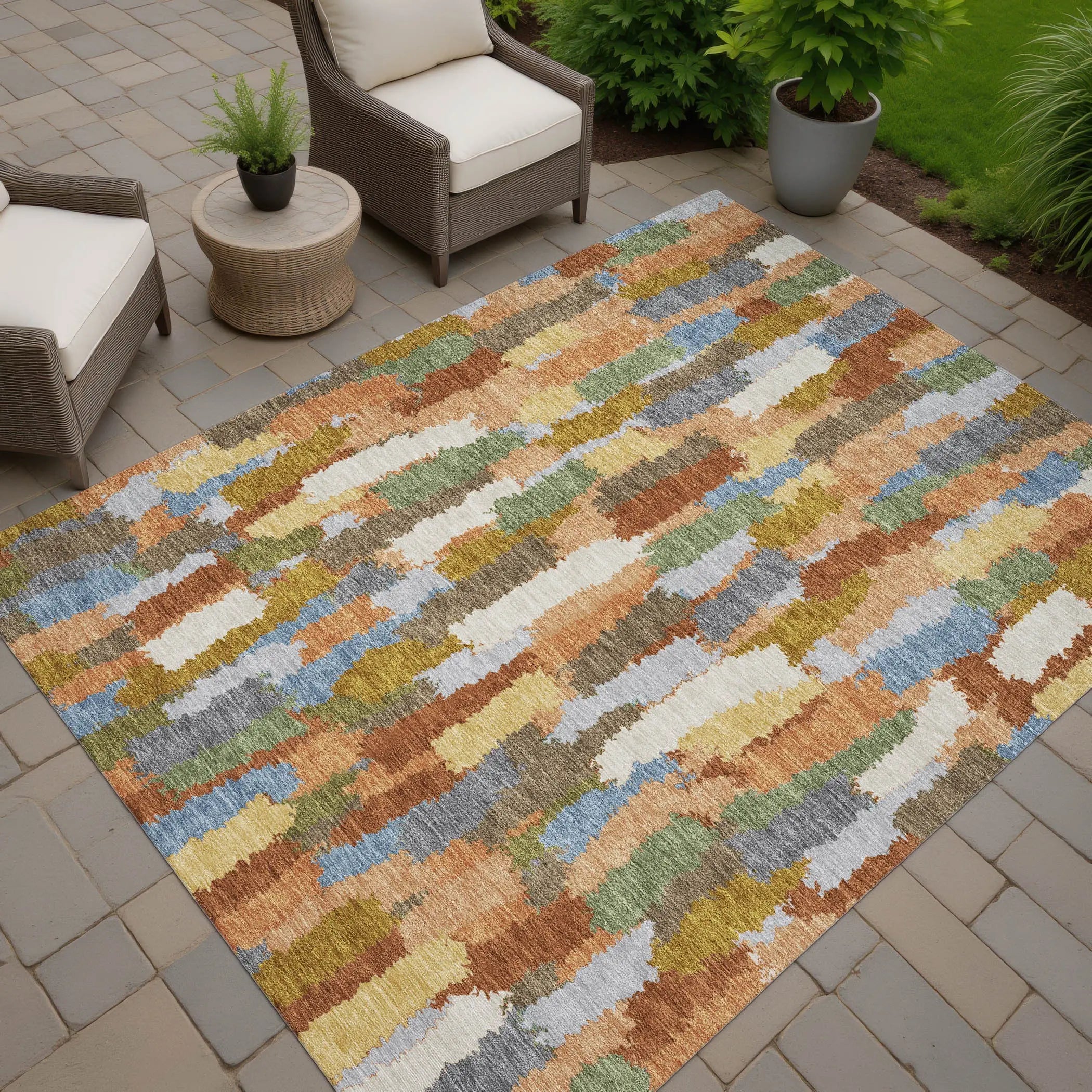 3' X 5' Copper And Chocolate Striped Washable Indoor Outdoor Area Rug Homeroots Outdoor