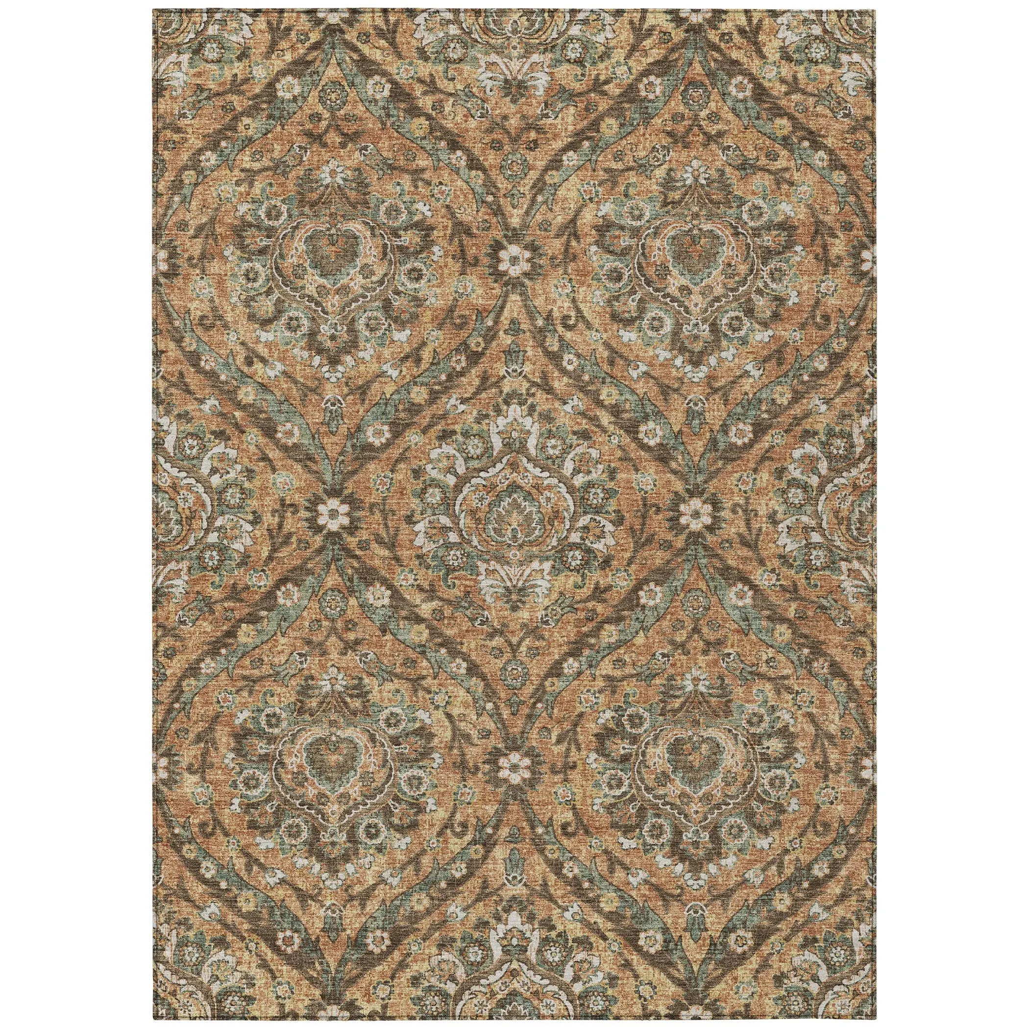 3' X 5' Copper And Gold Floral Washable Indoor Outdoor Area Rug Homeroots Outdoor