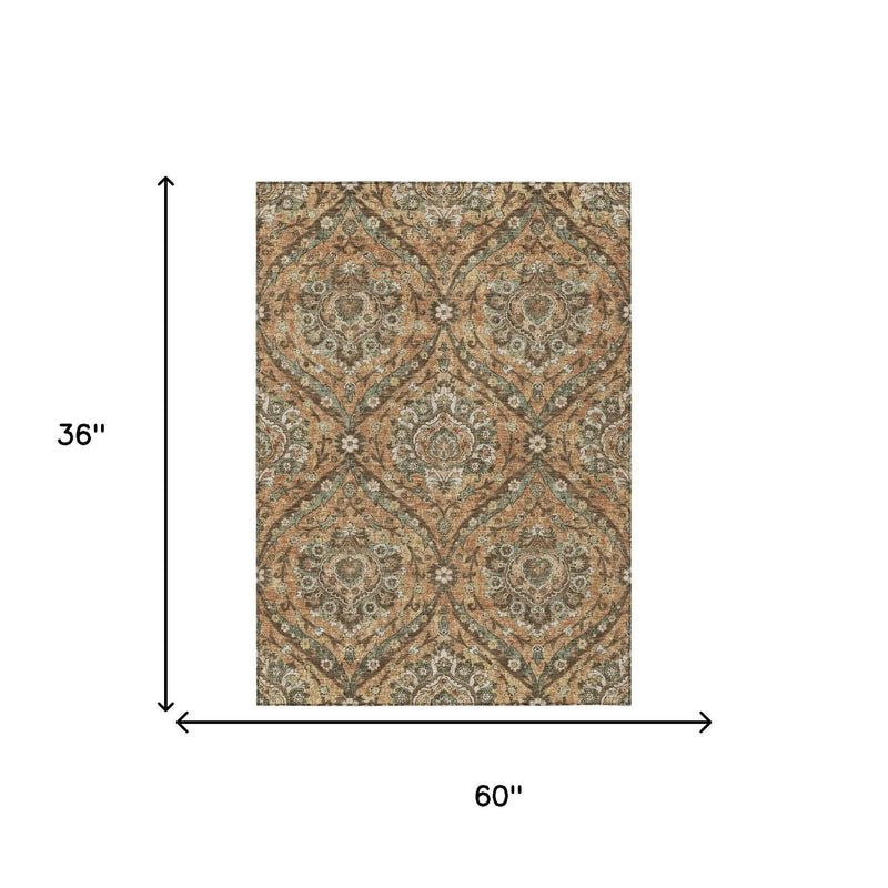 3' X 5' Copper And Gold Floral Washable Indoor Outdoor Area Rug Homeroots Outdoor