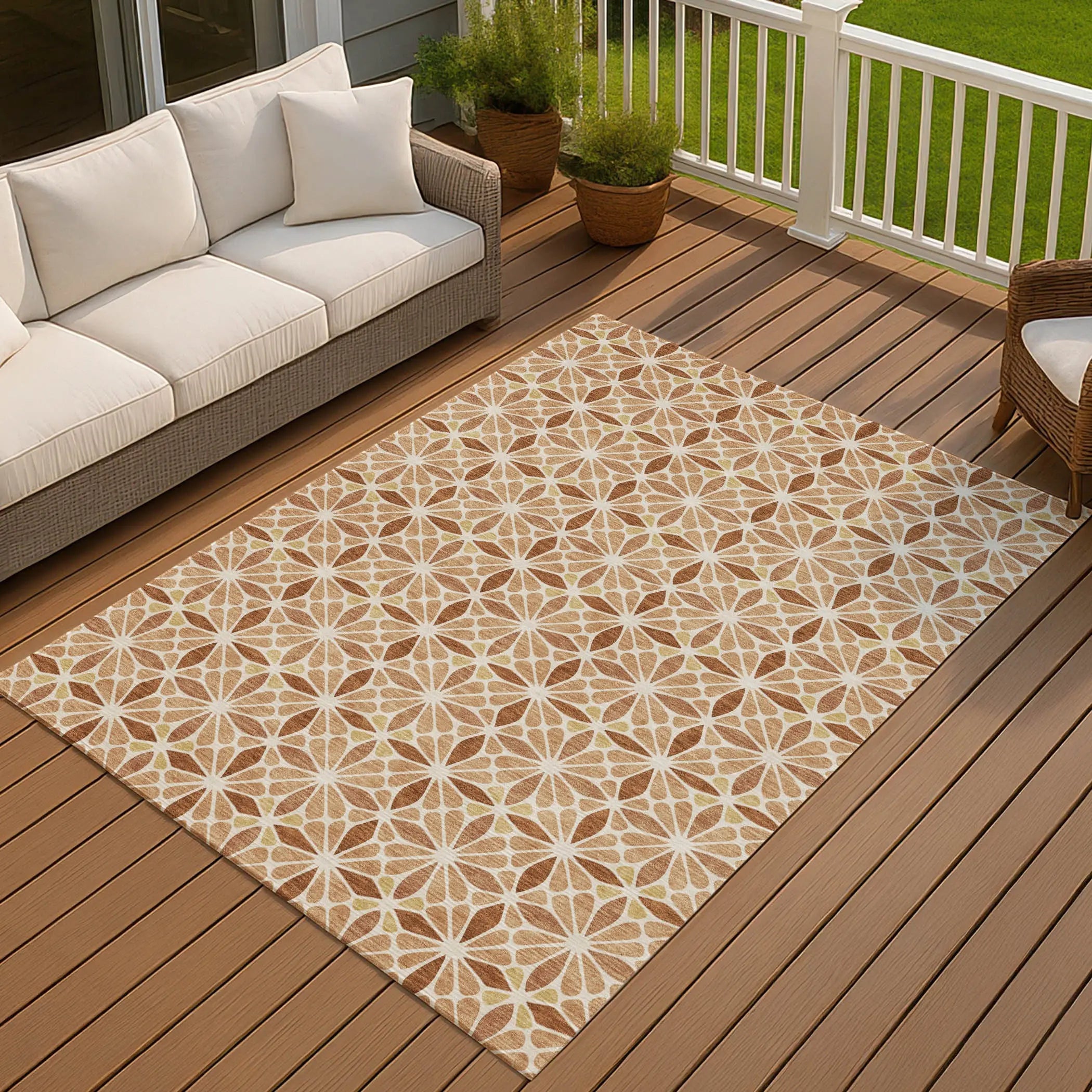 3' X 5' Copper And Gold Geometric Washable Indoor Outdoor Area Rug Homeroots Outdoor
