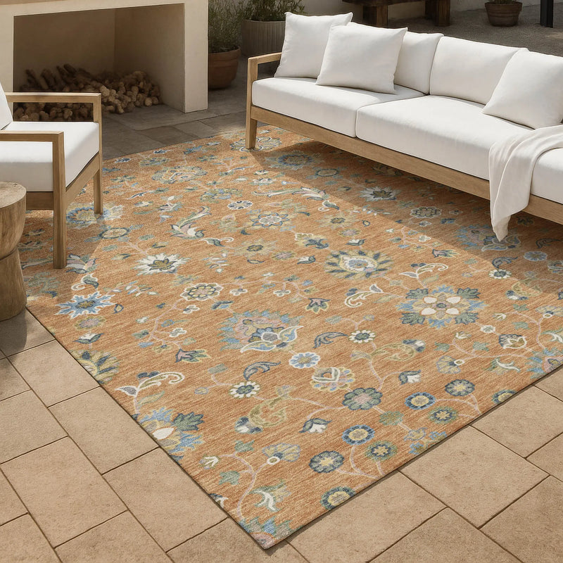 3' X 5' Copper And Green Abstract Washable Indoor Outdoor Area Rug Homeroots Outdoor