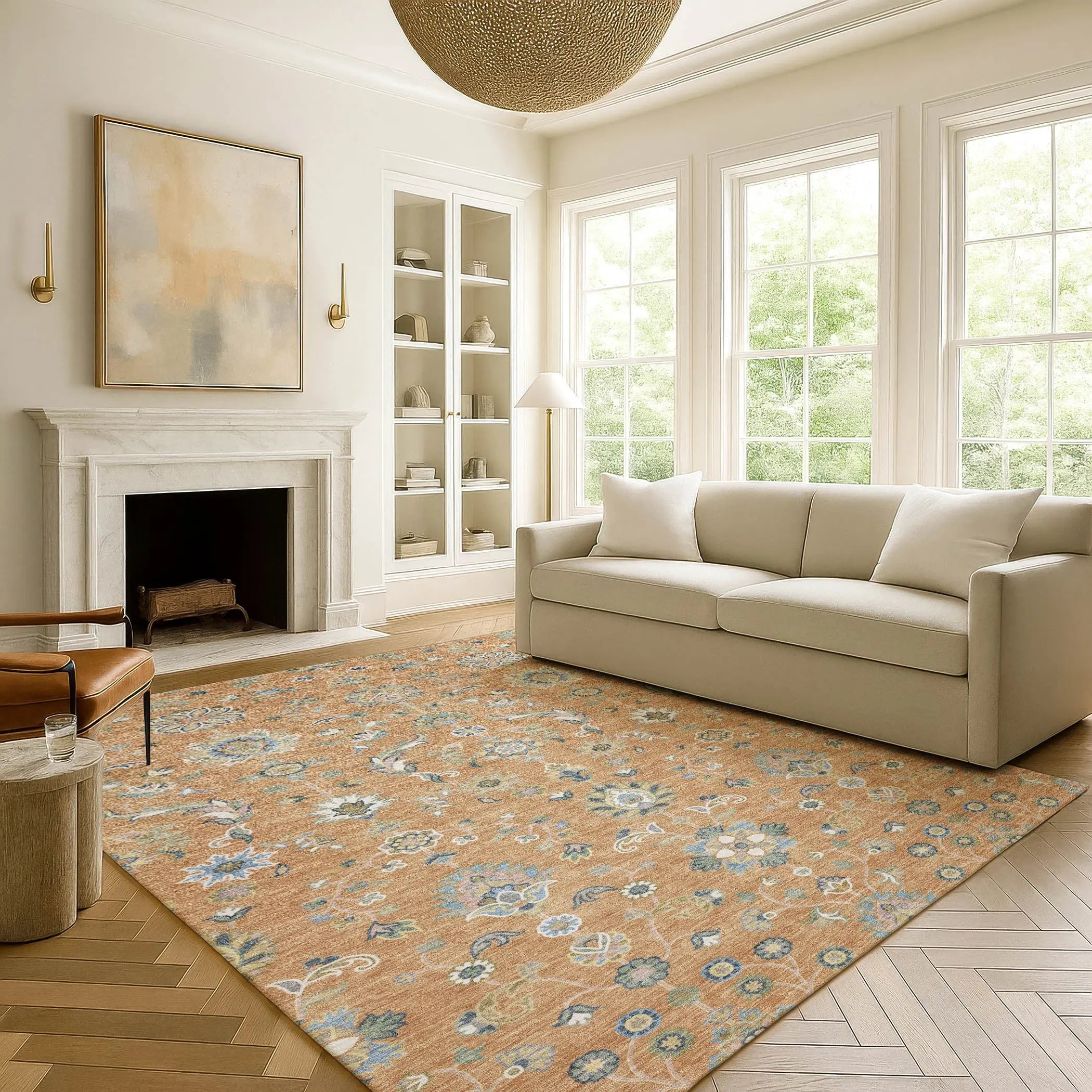 3' X 5' Copper And Green Abstract Washable Indoor Outdoor Area Rug Homeroots Outdoor