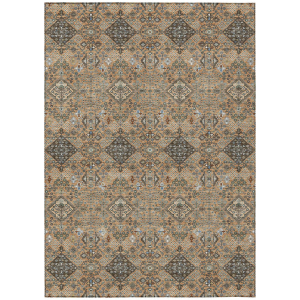 3' X 5' Copper And Green Geometric Washable Indoor Outdoor Area Rug Homeroots Outdoor