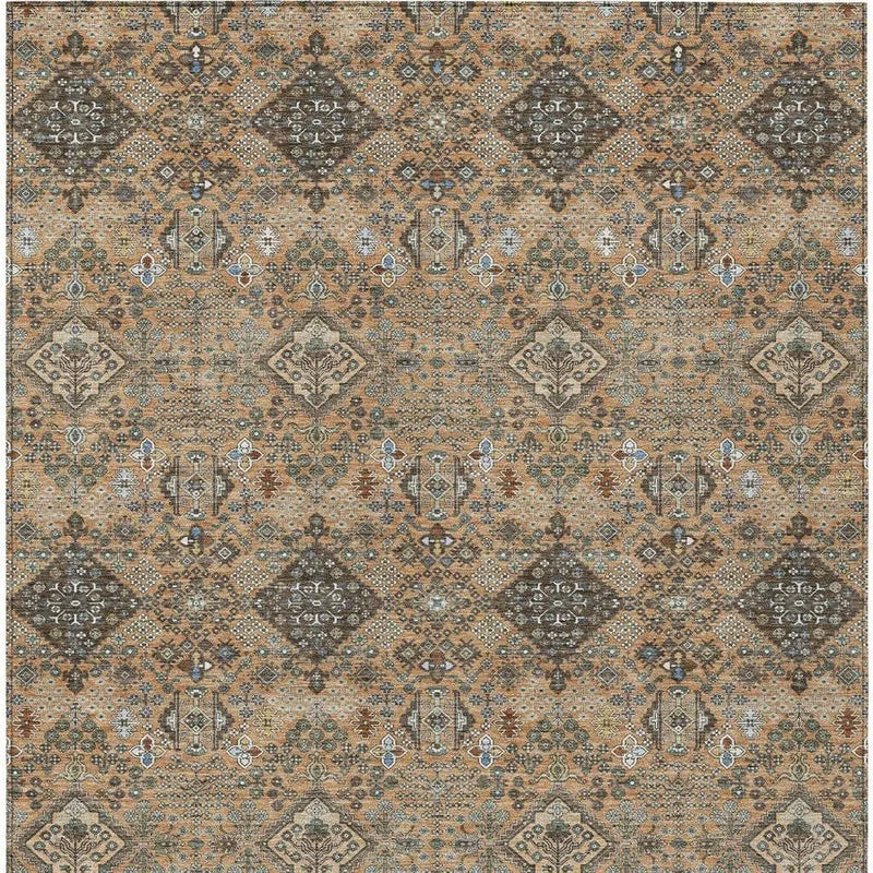 3' X 5' Copper And Green Geometric Washable Indoor Outdoor Area Rug Homeroots Outdoor