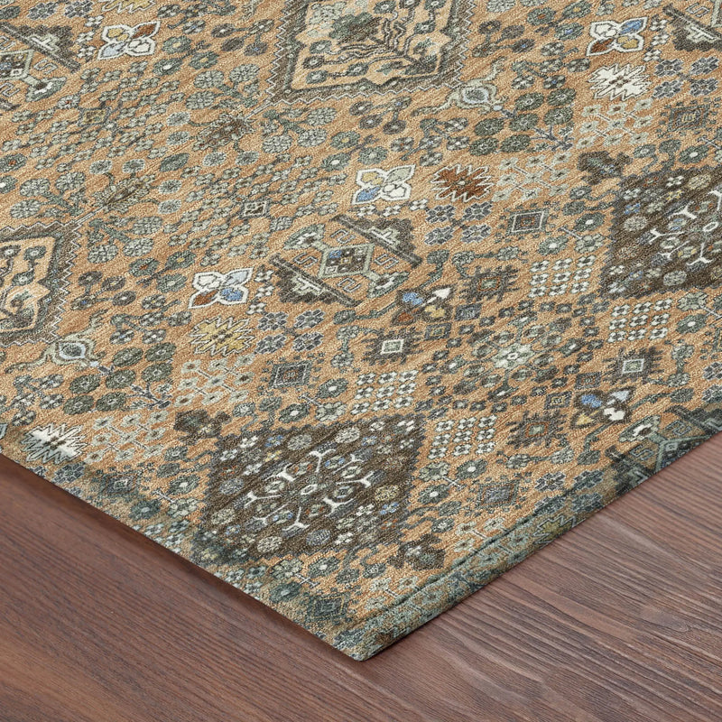 3' X 5' Copper And Green Geometric Washable Indoor Outdoor Area Rug Homeroots Outdoor