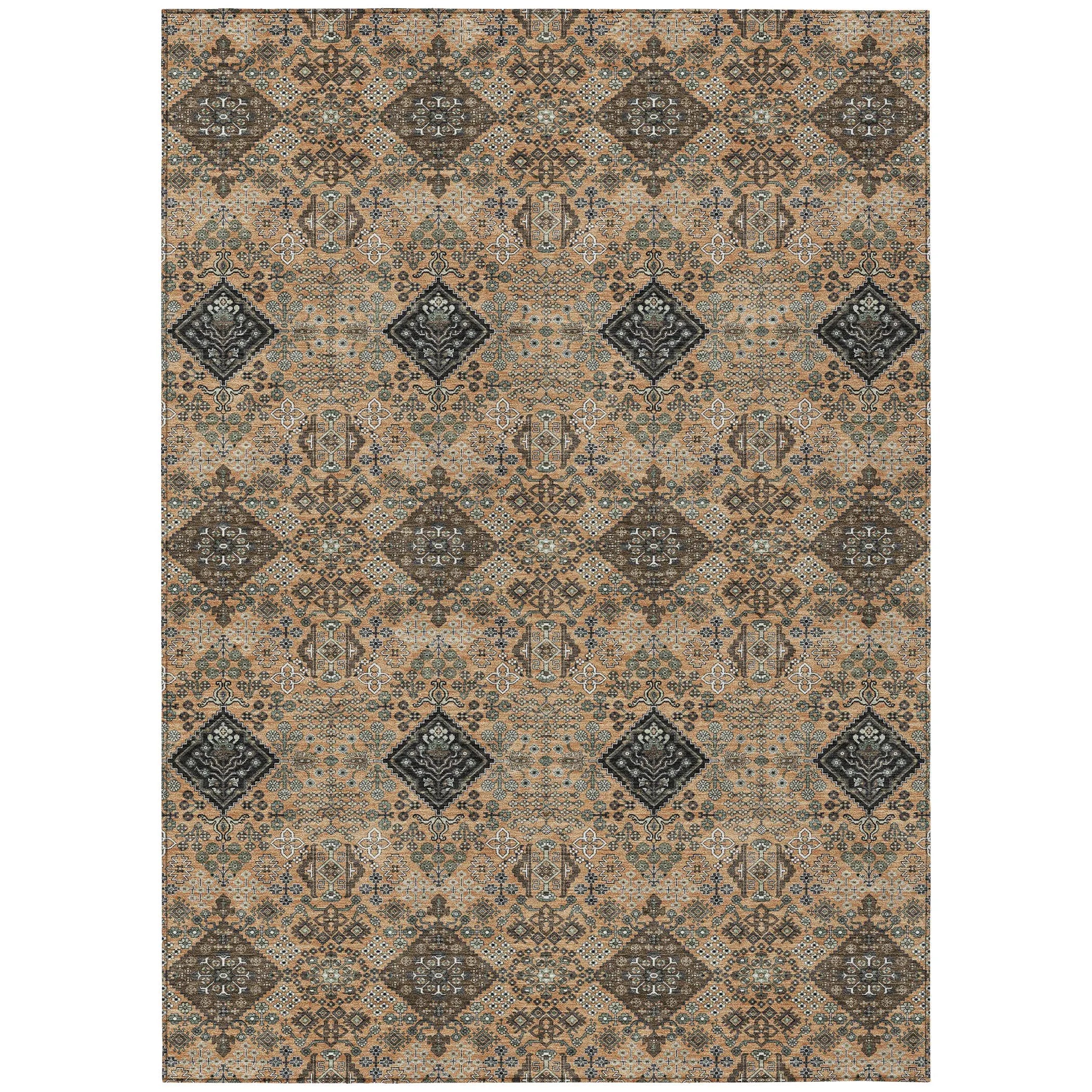 3' X 5' Copper And Green Geometric Washable Indoor Outdoor Area Rug Homeroots Outdoor