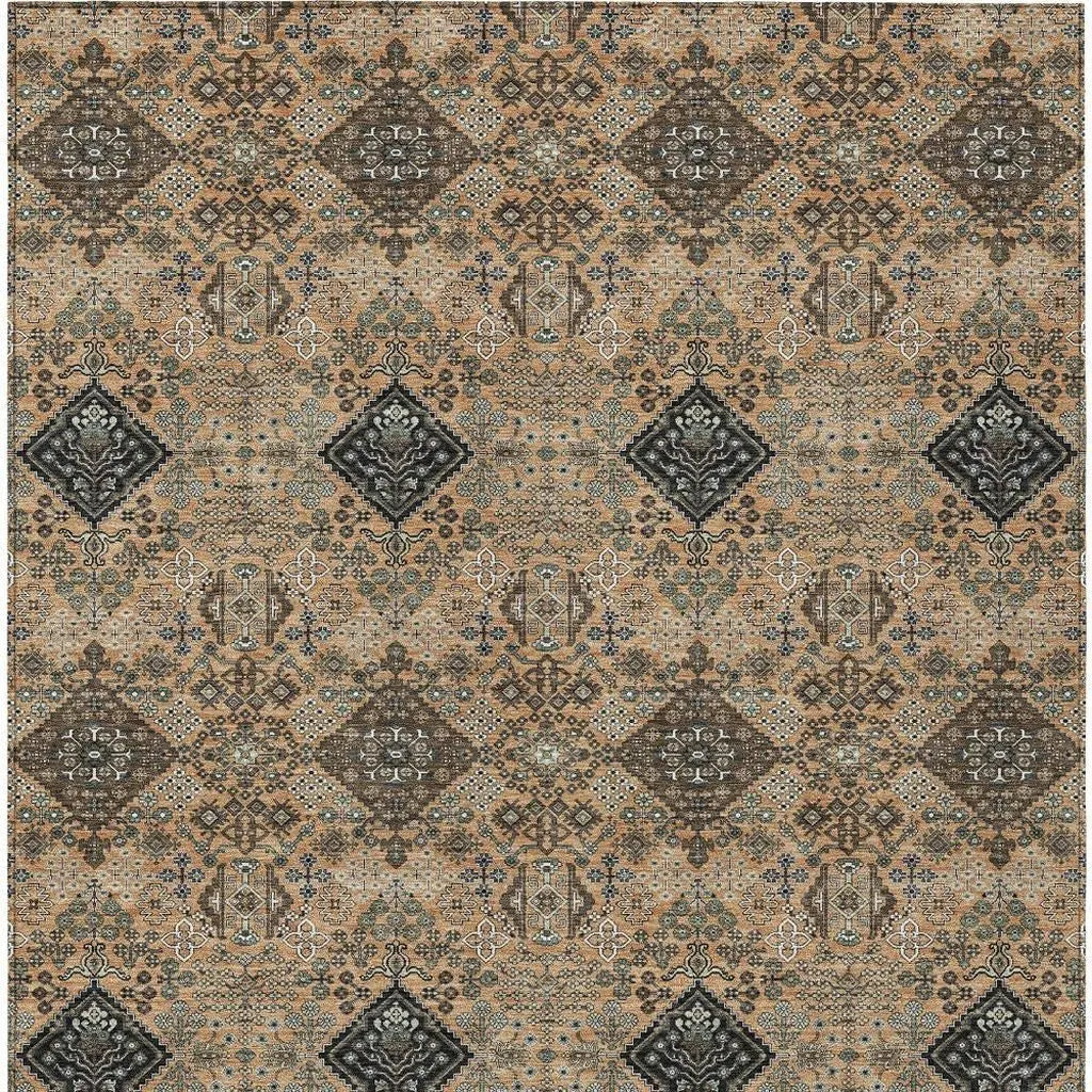 3' X 5' Copper And Green Geometric Washable Indoor Outdoor Area Rug Homeroots Outdoor