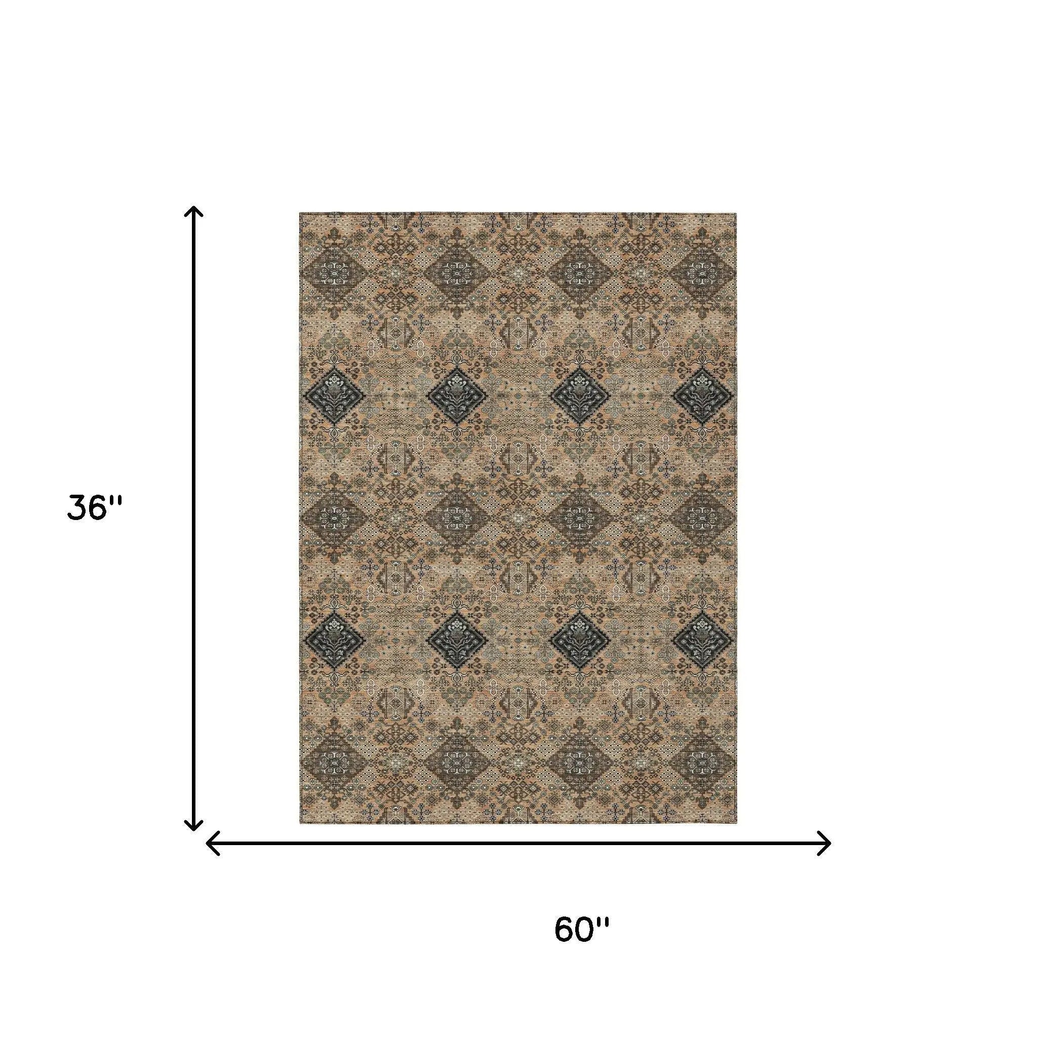 3' X 5' Copper And Green Geometric Washable Indoor Outdoor Area Rug Homeroots Outdoor
