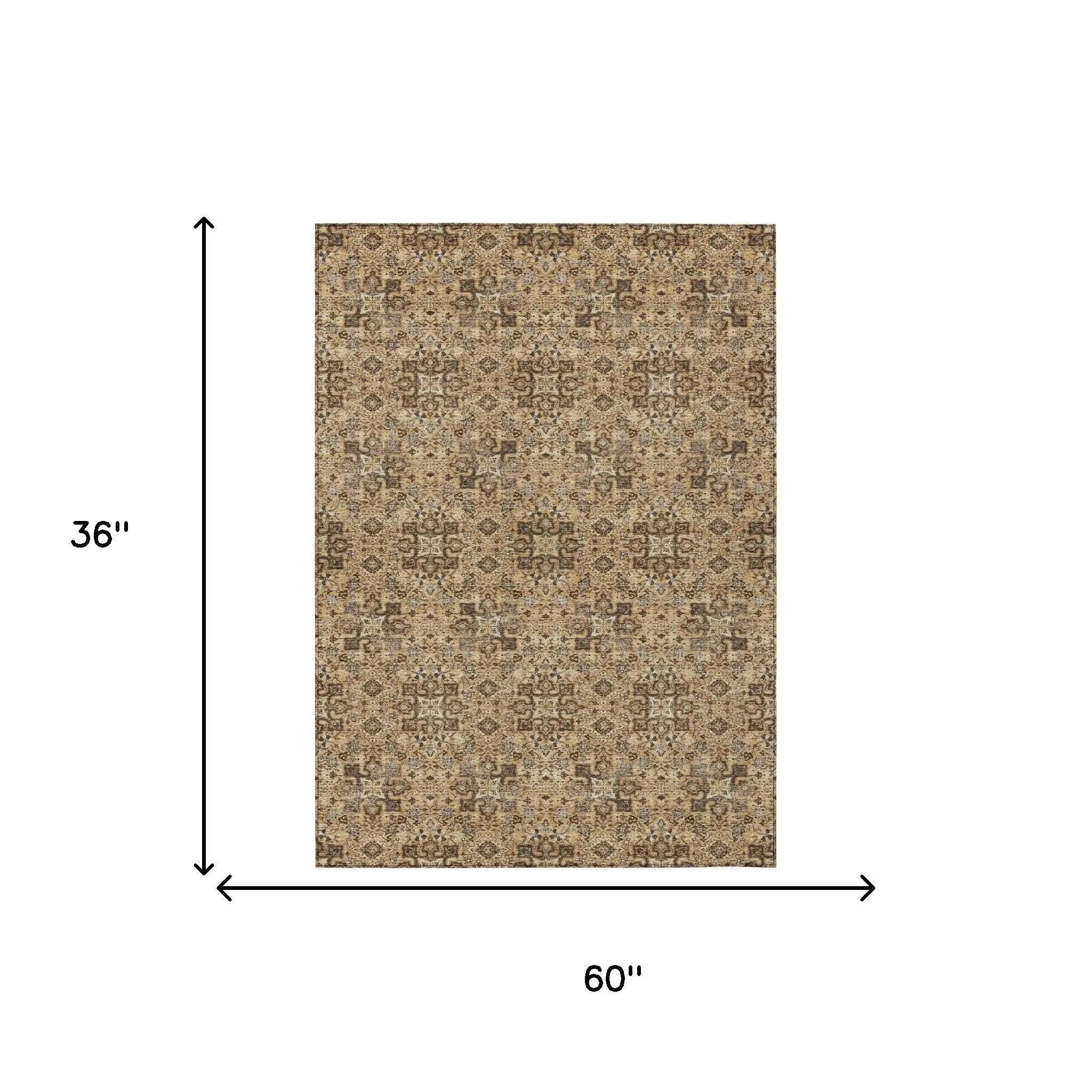 3' X 5' Copper And Green Oriental Washable Indoor Outdoor Area Rug Homeroots Outdoor
