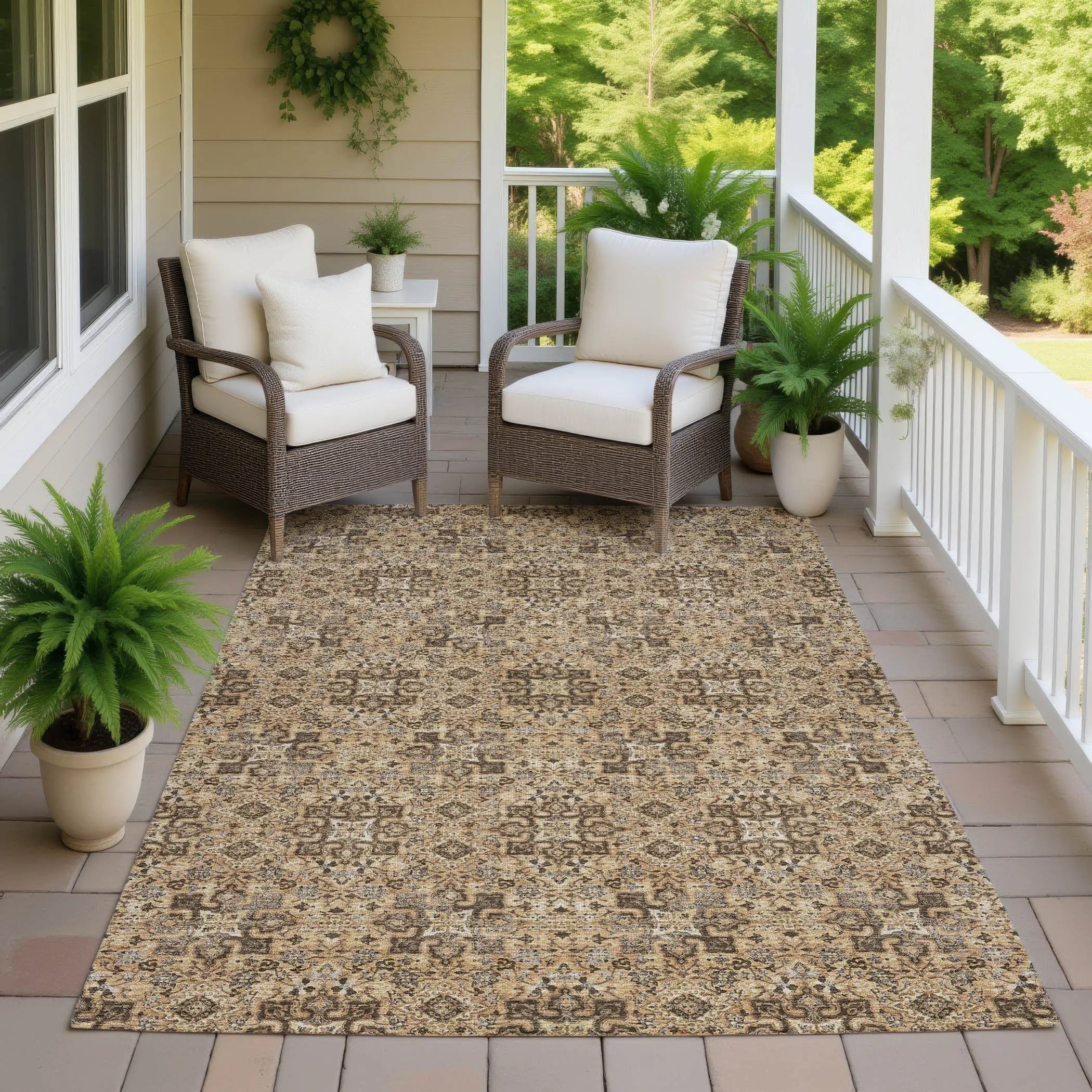 3' X 5' Copper And Green Oriental Washable Indoor Outdoor Area Rug Homeroots Outdoor