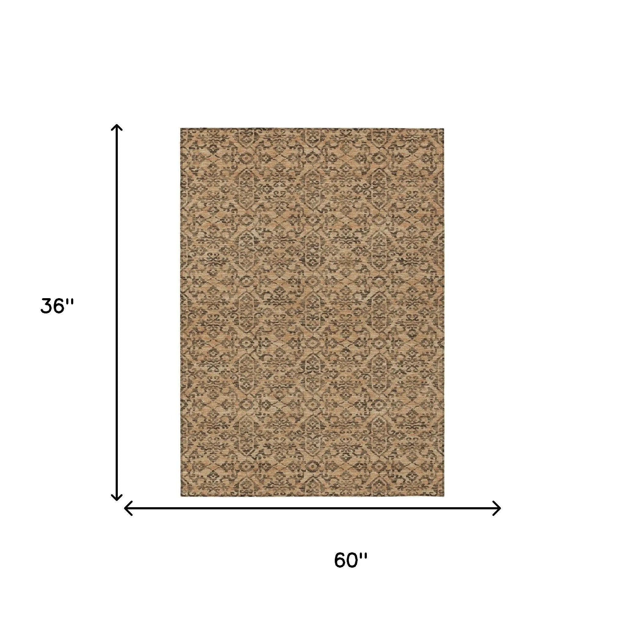 3' X 5' Copper And Green Oriental Washable Indoor Outdoor Area Rug Homeroots Outdoor