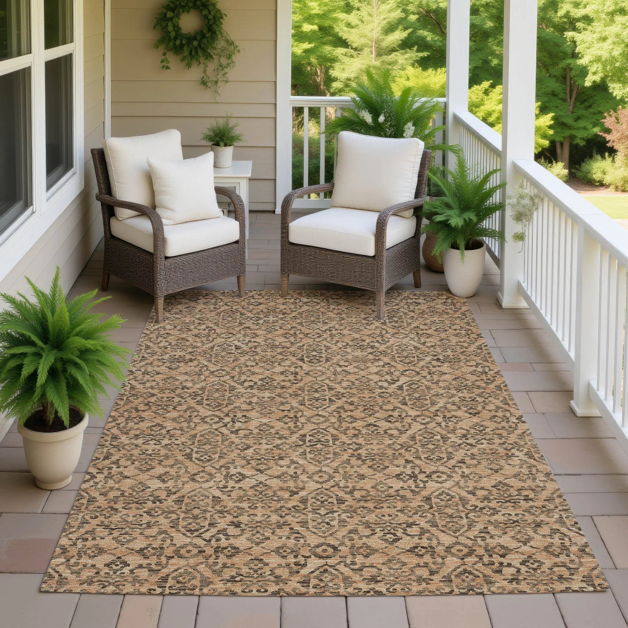 3' X 5' Copper And Green Oriental Washable Indoor Outdoor Area Rug Homeroots Outdoor