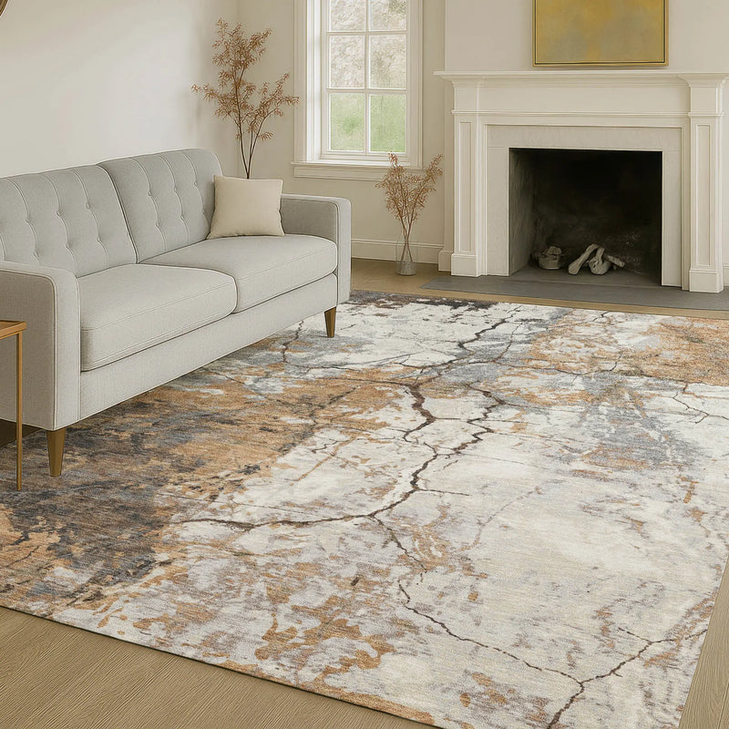 3' X 5' Copper And Ivory Abstract Washable Indoor Outdoor Area Rug Homeroots Outdoor