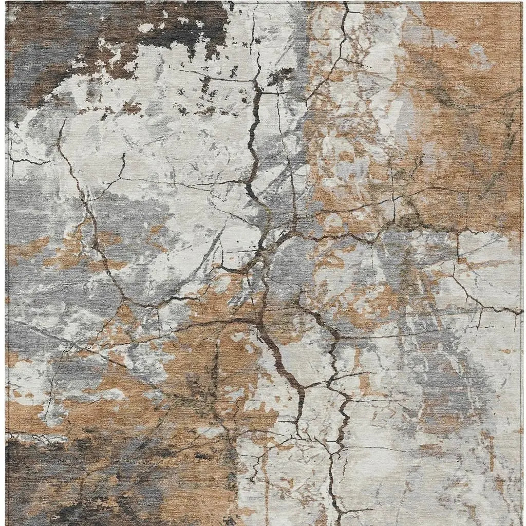 3' X 5' Copper And Ivory Abstract Washable Indoor Outdoor Area Rug Homeroots Outdoor