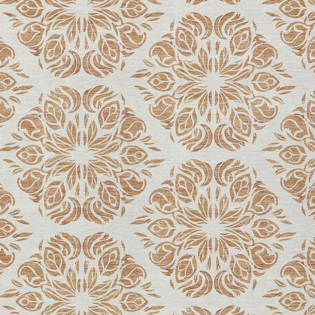 3' X 5' Copper And Ivory Damask Washable Indoor Outdoor Area Rug Homeroots Outdoor