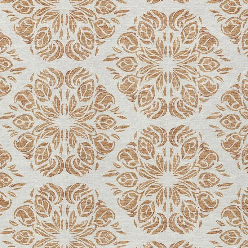 3' X 5' Copper And Ivory Damask Washable Indoor Outdoor Area Rug Homeroots Outdoor