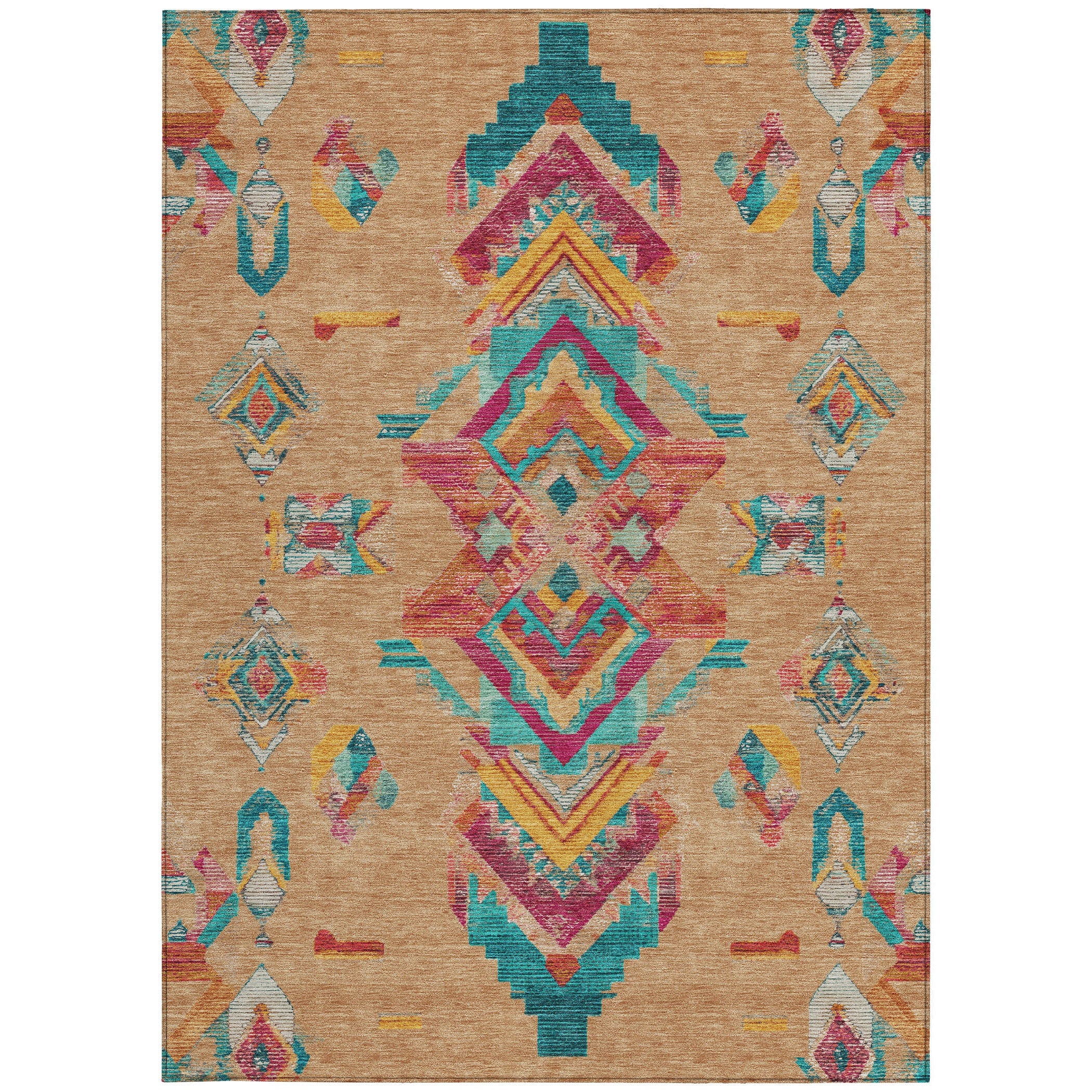 3' X 5' Copper And Ivory Tribal Washable Indoor Outdoor Area Rug Homeroots Outdoor