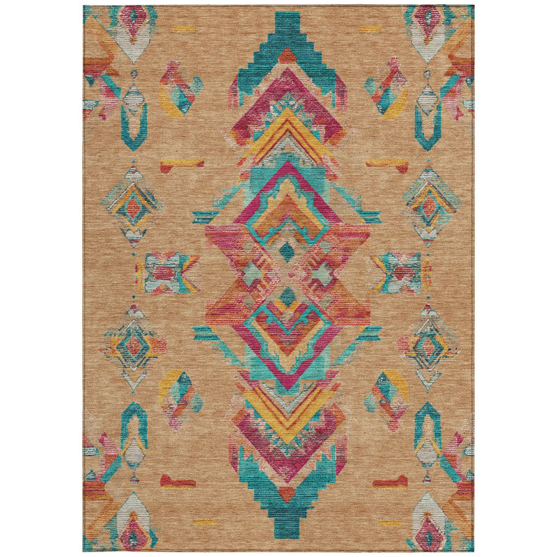 3' X 5' Copper And Ivory Tribal Washable Indoor Outdoor Area Rug Homeroots Outdoor