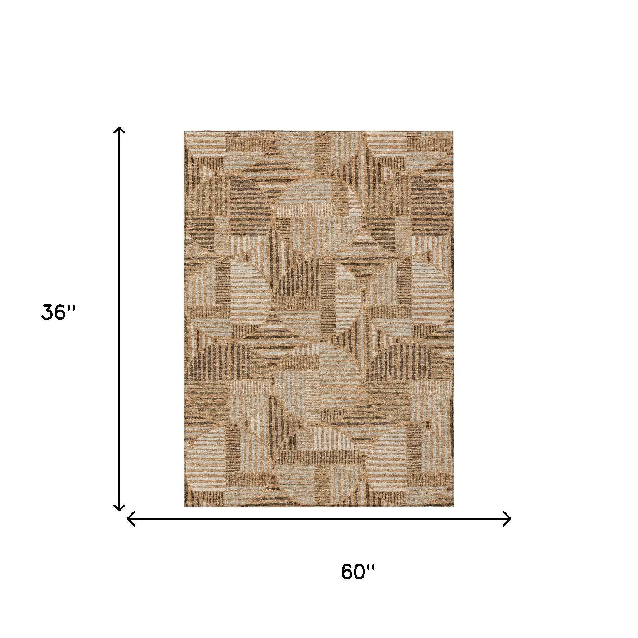 3' X 5' Copper And Khaki Geometric Washable Indoor Outdoor Area Rug Homeroots Outdoor