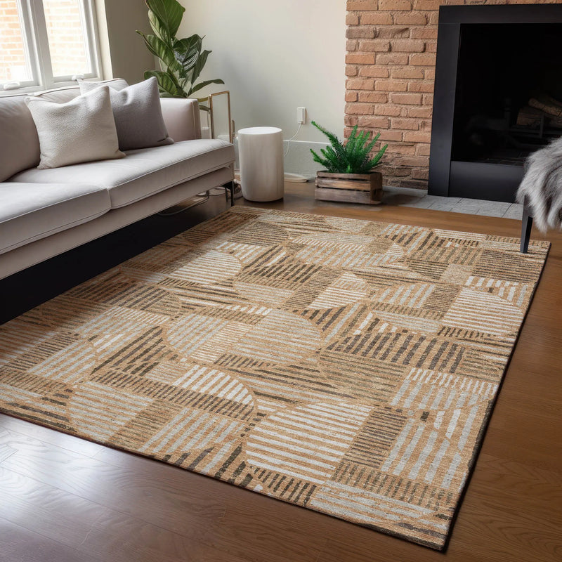 3' X 5' Copper And Khaki Geometric Washable Indoor Outdoor Area Rug Homeroots Outdoor