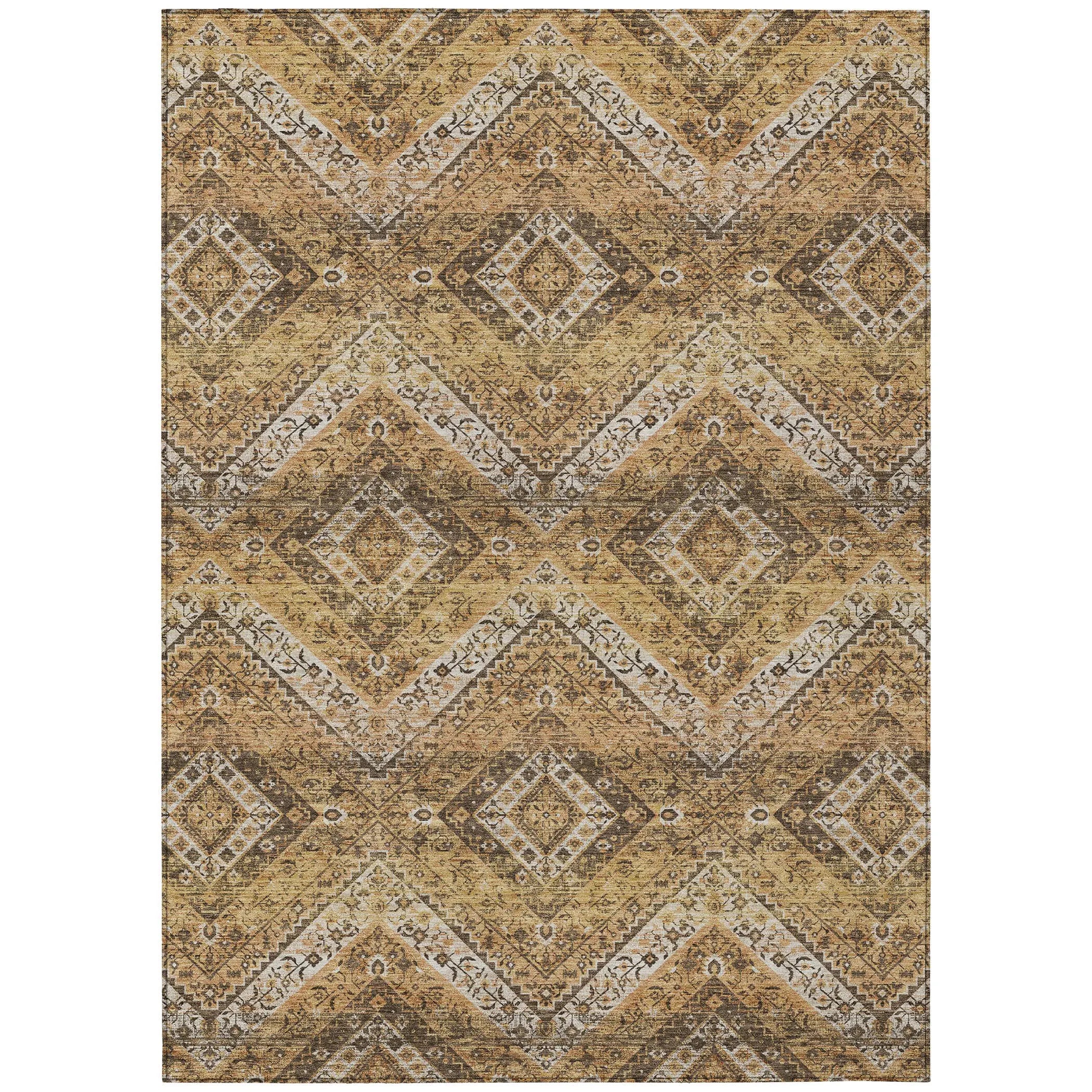 3' X 5' Copper And Khaki Tribal Washable Indoor Outdoor Area Rug Homeroots Outdoor