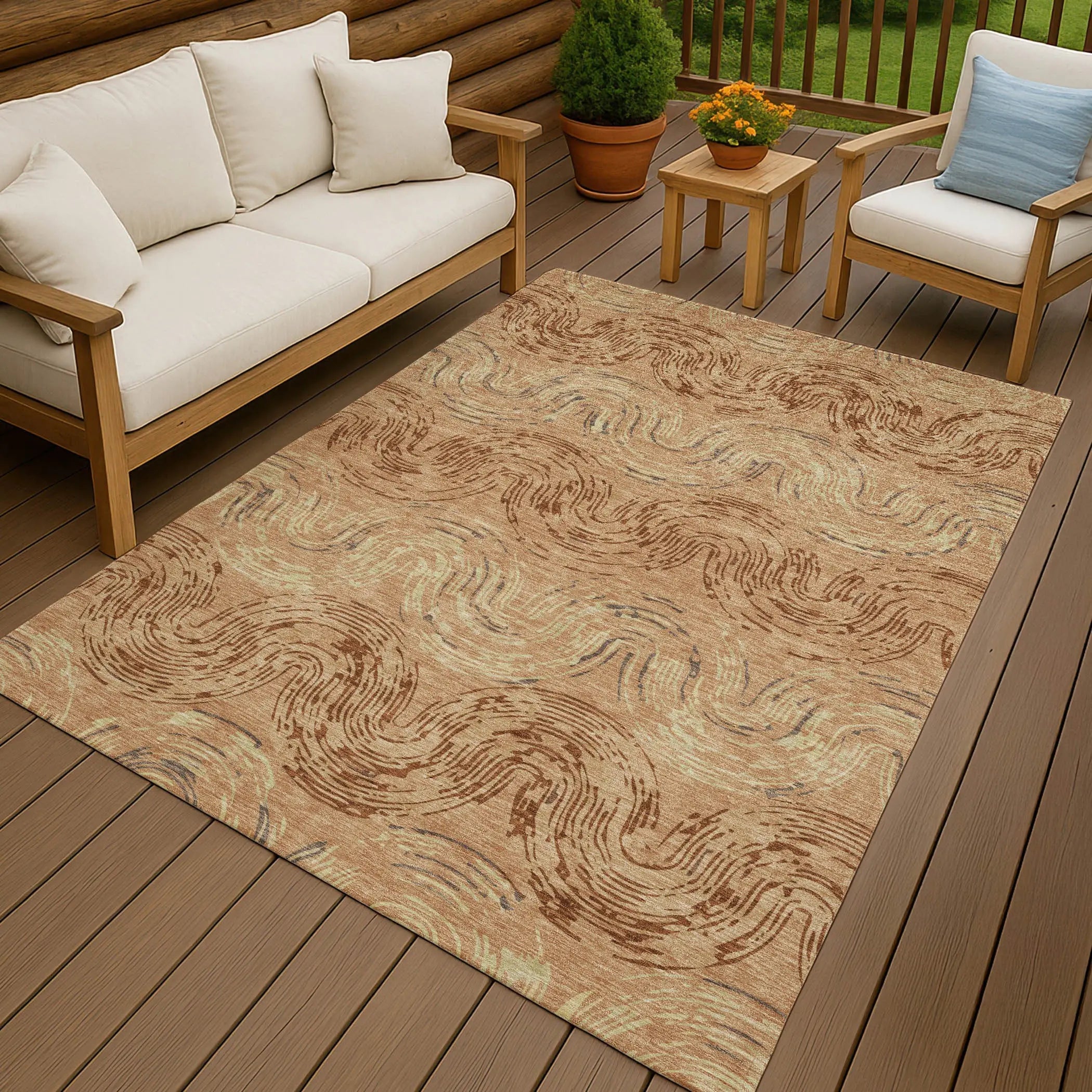 3' X 5' Copper And Orange Abstract Washable Indoor Outdoor Area Rug Homeroots Outdoor