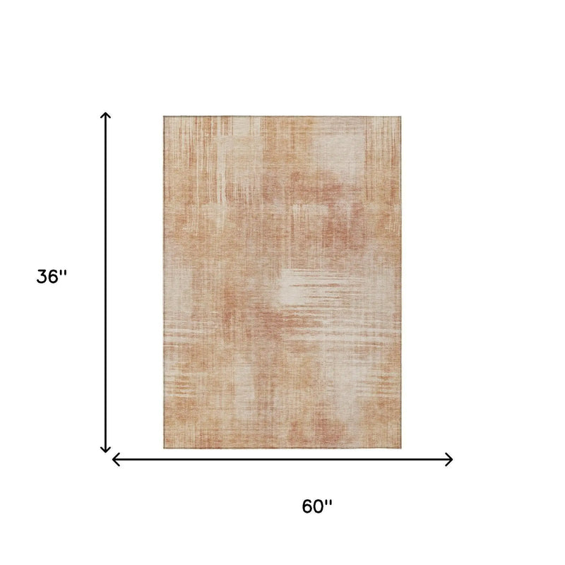 3' X 5' Copper And Orange Abstract Washable Indoor Outdoor Area Rug Homeroots Outdoor